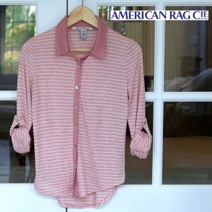 American Rag Stripped Top, Size Small, Wine/Berry Color